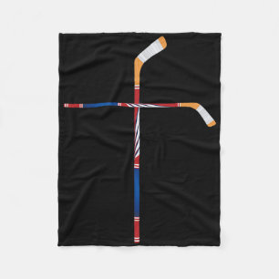 Christian Ice Hockey Sticks Cross Faith Sports  Fleece Blanket
