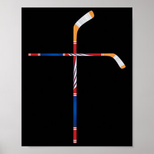 Christian Ice Hockey Sticks Cross Faith Sports Poster