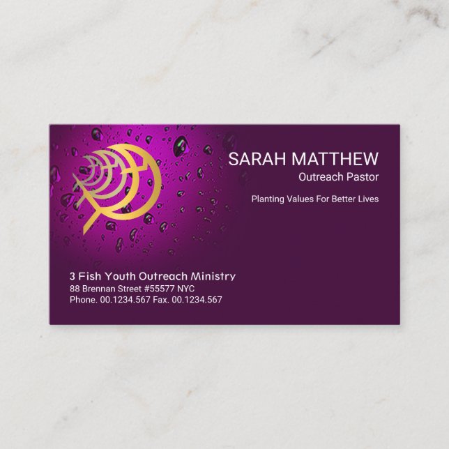 Christian Ichthus Fish Royal Purple Waters Pastor Business Card (Front)