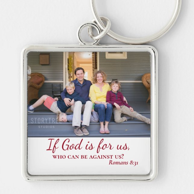 Christian If God is For us Family Photo Key Ring (Front)