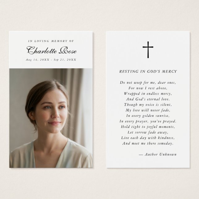 Christian In Loving Memory Memorial Prayer Card  (Front & Back)