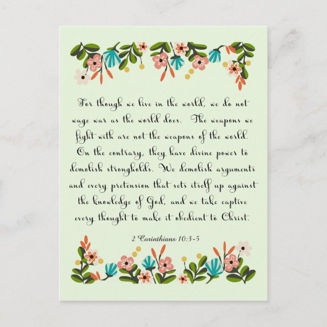 Christian inspirational Art - 2 Corinthians 10:3-5 Postcard (Front)