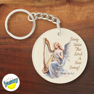 Christian Inspired Heavenly Angel Harp Circle Key Ring
