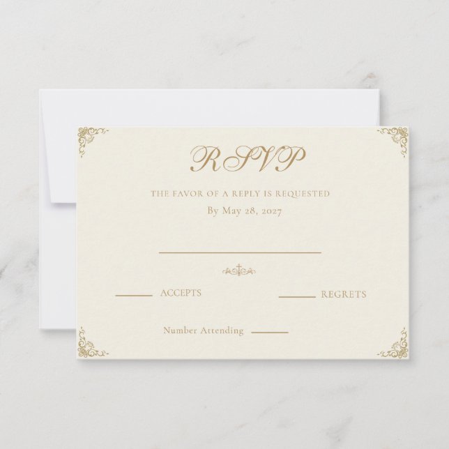 Christian Ivory & Antique Gold Wedding Response  (Front)