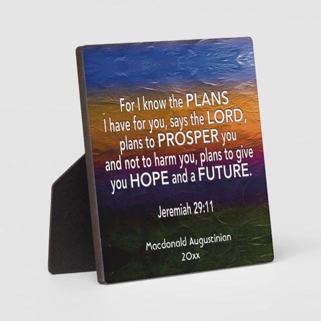 Christian JEREMIAH 29:11 For I Know Customised Plaque (Front)