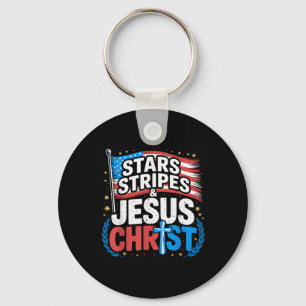 Christian Jesus Christ Stars Stripes 4th Of July U Key Ring