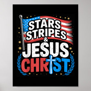 Christian Jesus Christ Stars Stripes 4th Of July U Poster