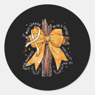 Christian Jesus Cross Bow Ribbon Orange Leukaemia Classic Round Sticker