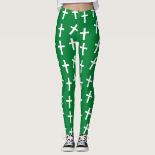 Christian Jesus cross green pattern Leggings