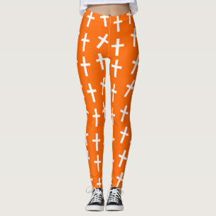 Christian Jesus cross orange pattern Leggings