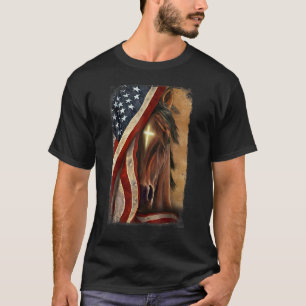 Christian Jesus Cross Patriotic Horse Cross Americ T-Shirt