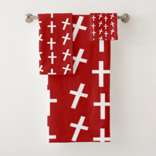Christian Jesus cross red pattern Bath Towel Set