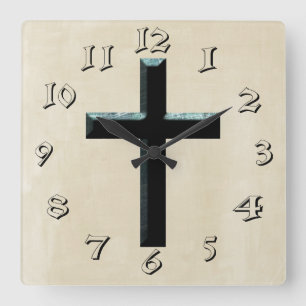 Christian Jesus Cross Square Wall Clock