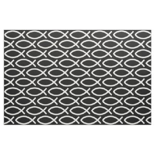Christian Jesus Fish Pattern Black  Fabric