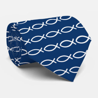 Christian Jesus Fish Pattern Blue Neck Tie