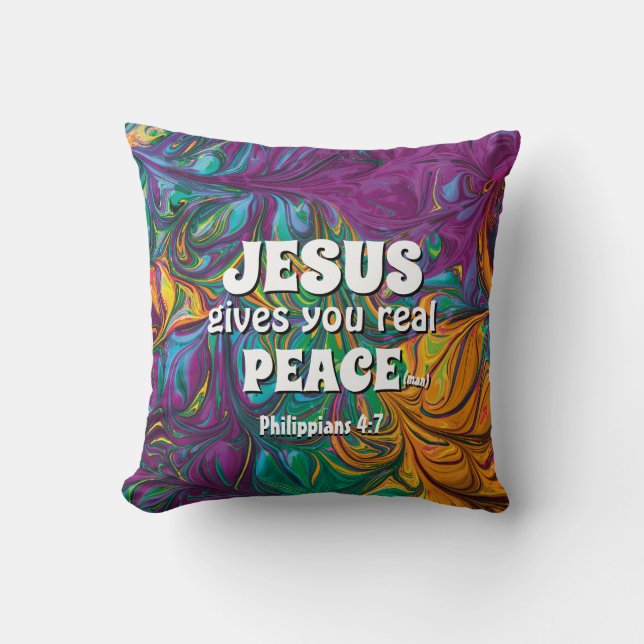 Christian JESUS GIVES REAL PEACE Abstract Purple Cushion (Front)