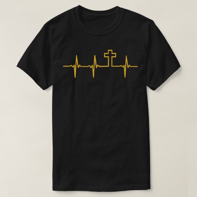 Christian Jesus GOD Religious Cross Heartbeat  T-Shirt (Design Front)