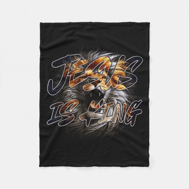Christian Jesus Is King With Striking Lion Of Juda Fleece Blanket (Front)