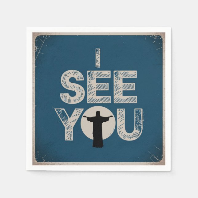 Christian Jesus is Watching you, Jesus I See You Napkin (Front)