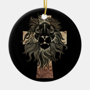 Christian Jesus Lion of Tribe Judah Cross Ceramic Ornament