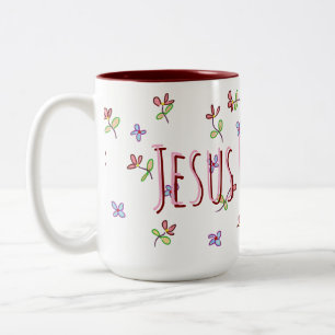 Christian Jesus Loves Me Feminine Floral  Two-Tone Coffee Mug