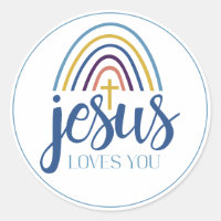 Christian Jesus Loves You Retro Rainbow Cross