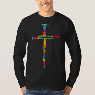 Christian Jesus Nail Cross Tie Dye Rainbow Bible R T-Shirt