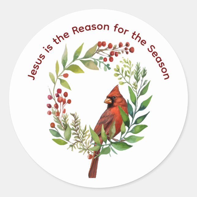 Christian Jesus Quote Cardinal Red Bird Classic Round Sticker (Front)