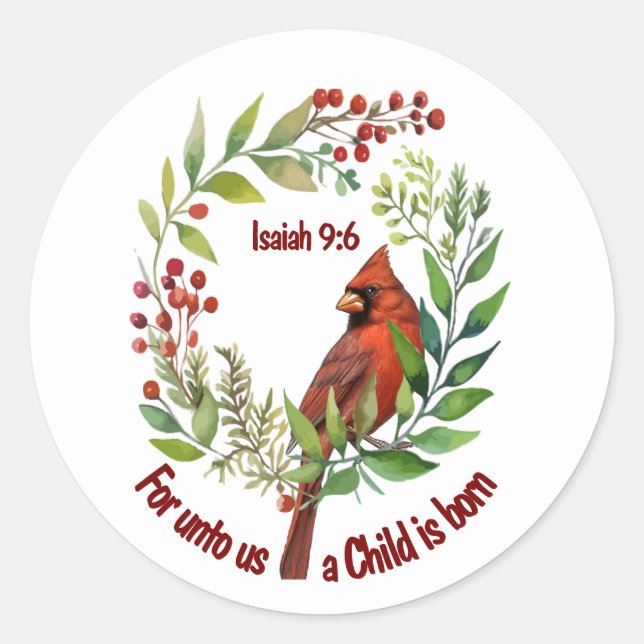 Christian Jesus Quote Cardinal Red Bird Classic Round Sticker (Front)