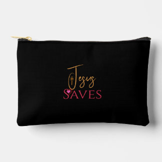 Christian Jesus Saves Cross Heart  Accessory Pouch