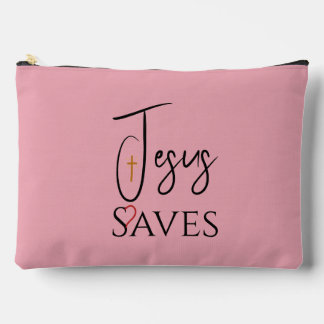 Christian Jesus Saves Cross Heart  Accessory Pouch