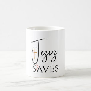 Christian Jesus Saves Cross Heart Coffee Mug