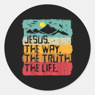 Christian Jesus The Way Truth Life Retro Bible Men Classic Round Sticker