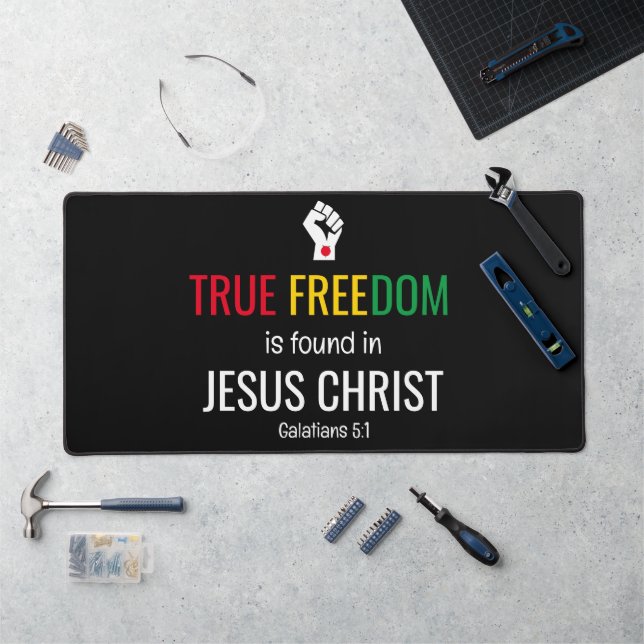 Christian Juneteenth TRUE FREEDOM IN JESUS Desk Mat (Workstation)