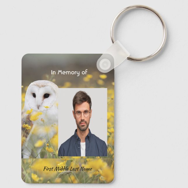 Christian Keepsake Memorial Photo Barn Owl Bird Key Ring (Back)