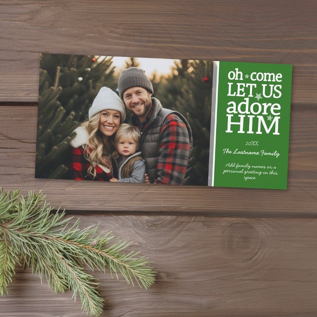 Christian - Let Us Adore Him - Photo Chrismtas Holiday Card (Add 1 photo to this classic photo card that can be printed or sent out to friends and family.)