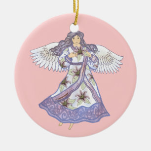 Christian lily flower angel ceramic tree decoration