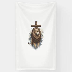 Christian Lion and Cross Vintage Banner