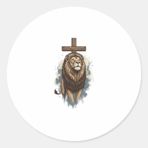 Christian Lion and Cross Vintage Classic Round Sticker