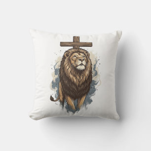 Christian Lion and Cross Vintage Cushion