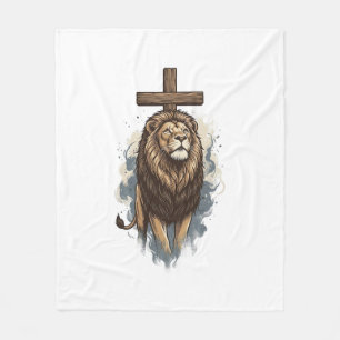 Christian Lion and Cross Vintage Fleece Blanket