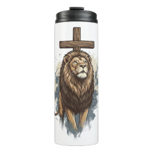 Christian Lion and Cross Vintage Thermal Tumbler