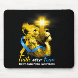 Christian Lion Cross Faith Over Fear Down Syndrome Mouse Pad