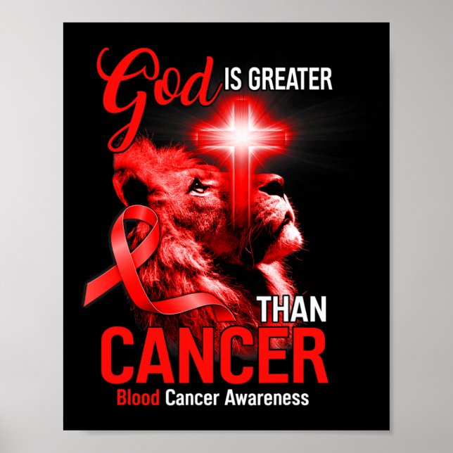 Christian Lion Cross God Is Greater Than Cancer Re Poster (Front)