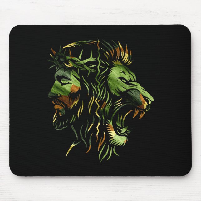 Christian Lion Jesus Crown Camo Faith Design  Mouse Pad (Front)