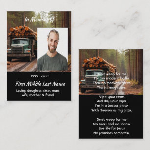 Christian Log Truck Driver Memorial Keepsake  Business Card