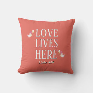 Christian LOVE LIVES HERE Coral Cushion