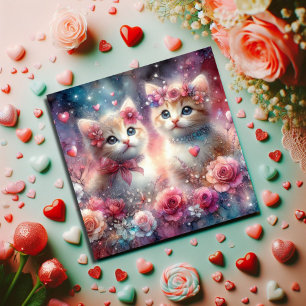 Christian Love Pink Hearts Kittens Valentine Holiday Card