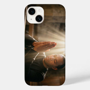 Christian Man Praying with Holy Light iPhone Case
