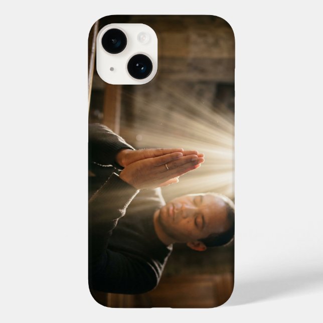 Christian Man Praying with Holy Light iPhone Case (Back)